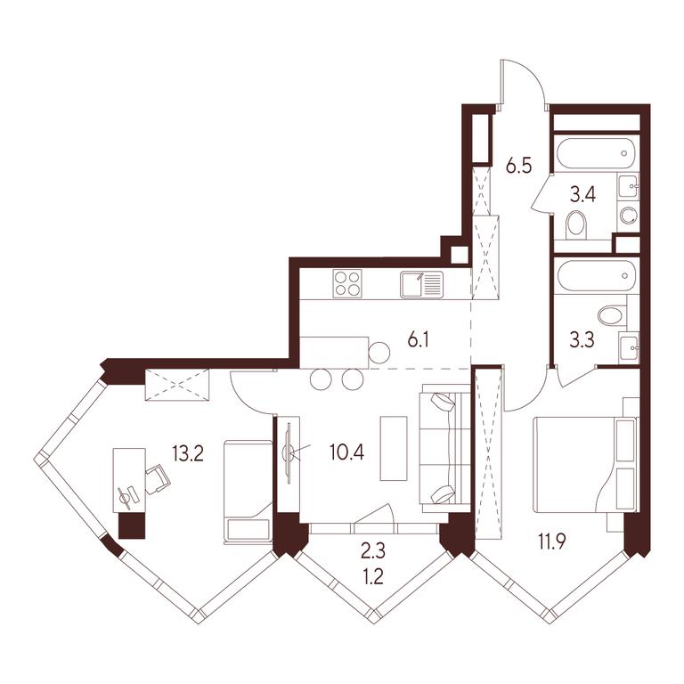 2-BD Apartment Sale, 56 sq. m. at INDY TOWERS (Indi Tauerz), Kuusinen Street, Moscow, Russia #1 2-BD Apartment Sale, 56 sq. m. at INDY TOWERS (Indi Tauerz), Kuusinen Street, Moscow, Russia #1