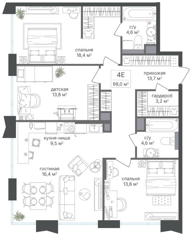 3-BD Apartment Sale, 98 sq. m. at Petrovskiy Park II, Stary Petrovsko-Razumovsky Drive, 1/23, Moscow, Russia #2