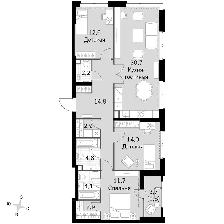 4-BD Apartment Sale, 102.6平方米 at Sky Garden, Stroitelny Drive, 9с6, Moscow, Russia #1
