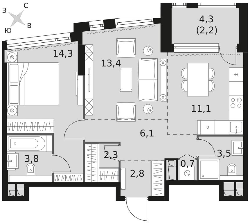 2-BD Apartment Sale, 60.2平方米 at Rotterdam, Varshavskoye Highway, 37Ак1с2, Moscow, Russia #1
