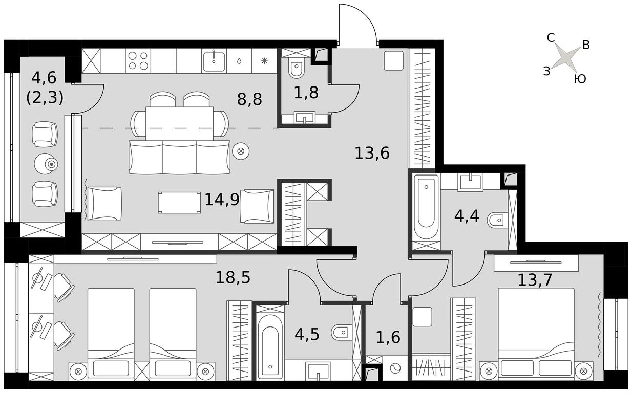 3-BD Apartment Sale, 84.2 sq. m. at Sydney City, Shenogina Street, 2, Moscow, Russia #1