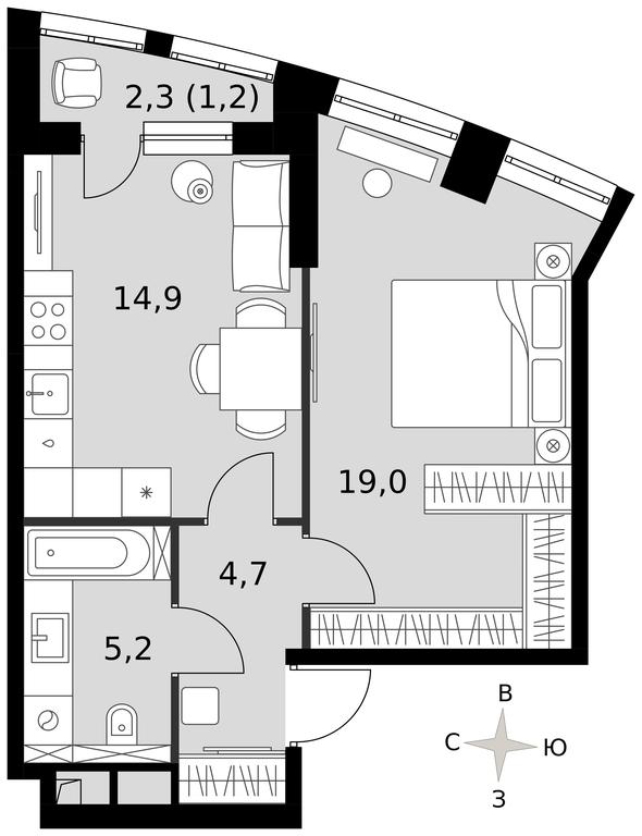 1-BD Apartment Sale, 45平方米 at Sydney City, Shenogina Street, 2, Moscow, Russia #1