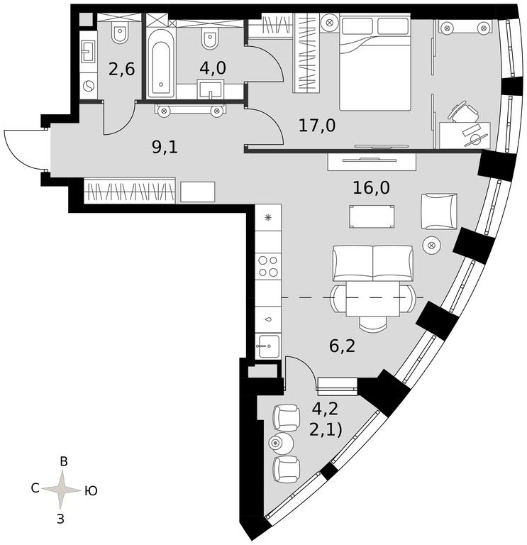 1-BD Apartment Sale, 56.9 sq. m. at Sydney City, Shenogina Street, 2, Moscow, Russia #1