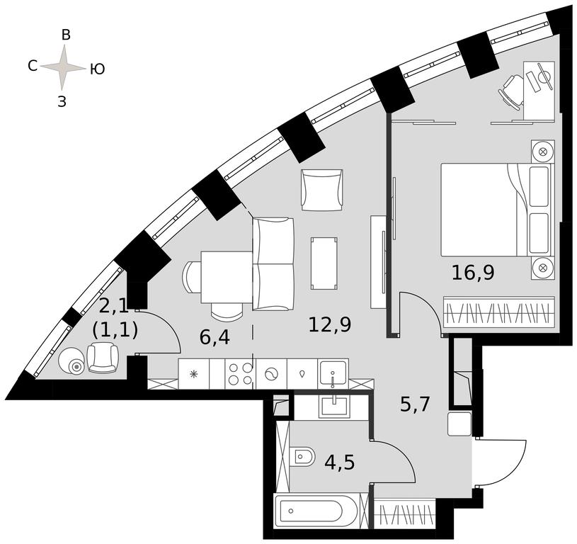 1-BD Apartment Sale, 47.2平方米 at Sydney City, Shenogina Street, 2, Moscow, Russia #1 1-BD Apartment Sale, 47.2平方米 at Sydney City, Shenogina Street, 2, Moscow, Russia #1