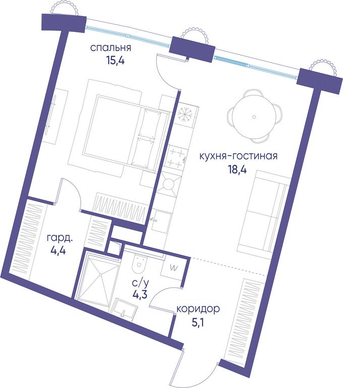 1-BD Apartment Sale, 47.2 sq. m. at Ostrov, Nizhnye Mnyovniki Street, 37Ас4, Moscow, Russia #1 1-BD Apartment Sale, 47.2 sq. m. at Ostrov, Nizhnye Mnyovniki Street, 37Ас4, Moscow, Russia #1