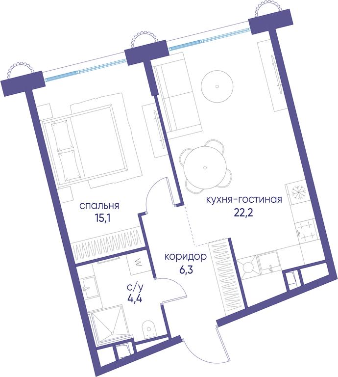 1-BD Apartment Sale, 47.6 sq. m. at Ostrov, Nizhnye Mnyovniki Street, 37Ас4, Moscow, Russia #1 1-BD Apartment Sale, 47.6 sq. m. at Ostrov, Nizhnye Mnyovniki Street, 37Ас4, Moscow, Russia #1