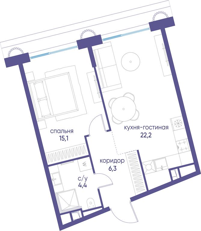 1-BD Apartment Sale, 47.6 sq. m. at Ostrov, Nizhnye Mnyovniki Street, 37Ас4, Moscow, Russia #1 1-BD Apartment Sale, 47.6 sq. m. at Ostrov, Nizhnye Mnyovniki Street, 37Ас4, Moscow, Russia #1