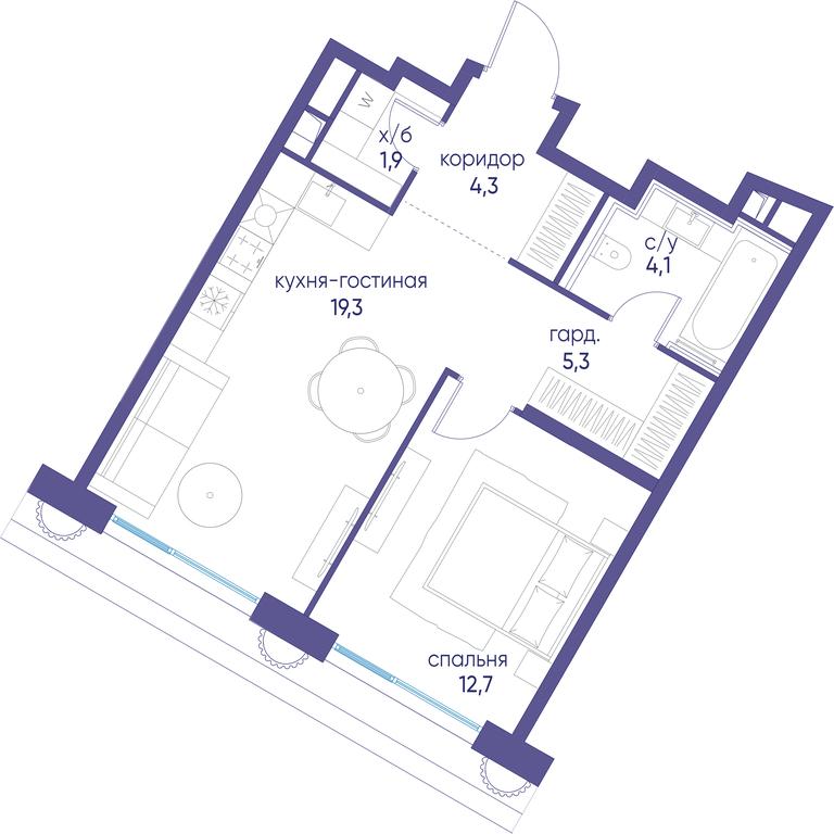 1-BD Apartment Sale, 47.4 sq. m. at Ostrov, Nizhnye Mnyovniki Street, 37Ас4, Moscow, Russia #1 1-BD Apartment Sale, 47.4 sq. m. at Ostrov, Nizhnye Mnyovniki Street, 37Ас4, Moscow, Russia #1