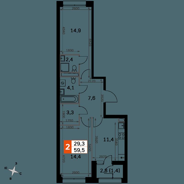 2-BD Apartment Sale, 59.5 sq. m. at Sky Garden, Stroitelny Drive, 9с6, Moscow, Russia #2 2-BD Apartment Sale, 59.5 sq. m. at Sky Garden, Stroitelny Drive, 9с6, Moscow, Russia #2