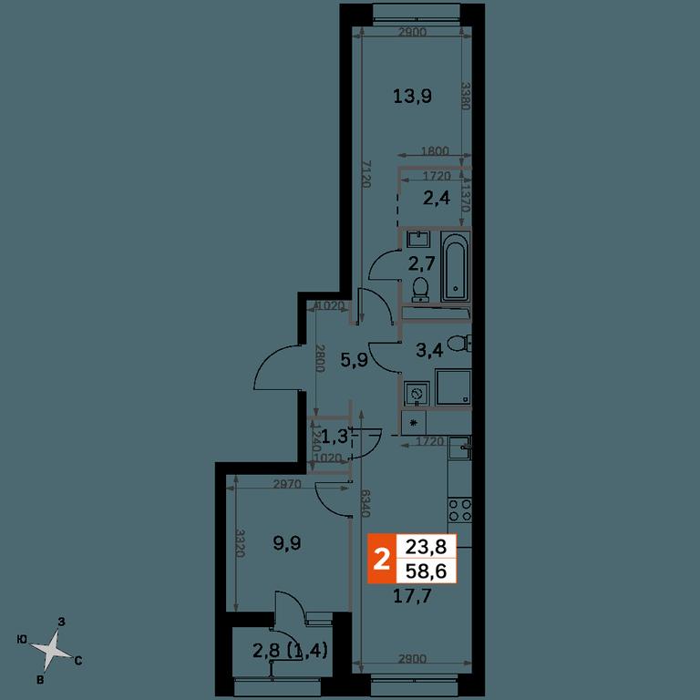2-BD Apartment Sale, 58.6平方米 at Sky Garden, Stroitelny Drive, 9с6, Moscow, Russia #2 2-BD Apartment Sale, 58.6平方米 at Sky Garden, Stroitelny Drive, 9с6, Moscow, Russia #2
