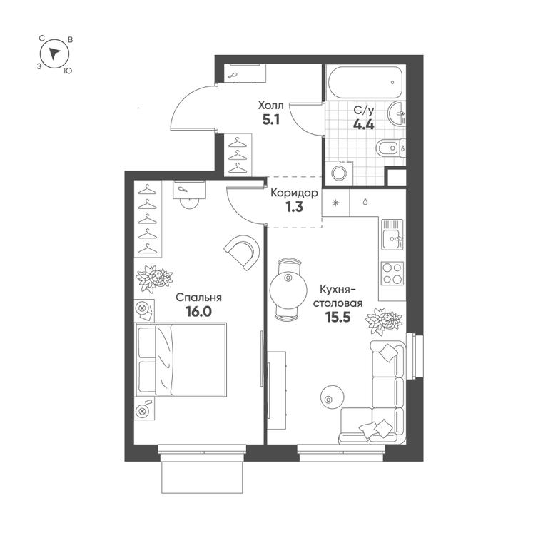 1-BD Apartment Sale, 42.3 sq. m. at Shagal, Автозаводская улица, 23, Москва, Россия #1