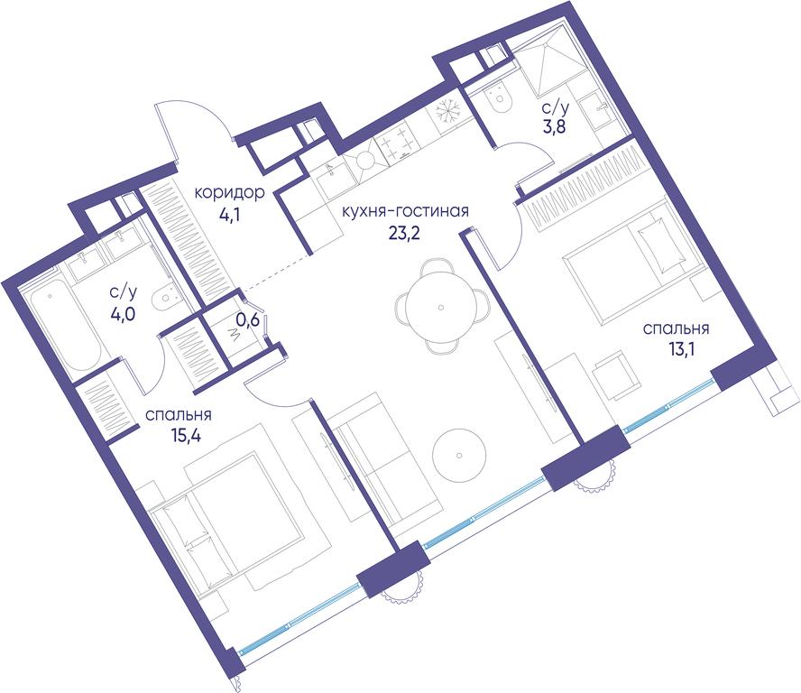 2-BD Apartment Sale, 64.2 sq. m. at Ostrov, Nizhnye Mnyovniki Street, 37Ас4, Moscow, Russia #1 2-BD Apartment Sale, 64.2 sq. m. at Ostrov, Nizhnye Mnyovniki Street, 37Ас4, Moscow, Russia #1
