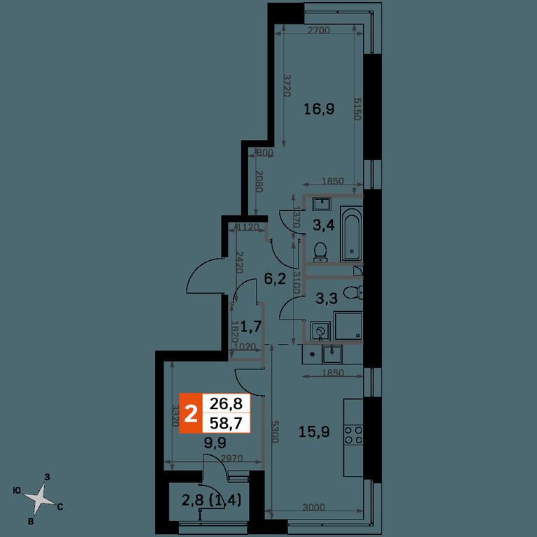 2-BD Apartment Sale, 58.7 sq. m. at Sky Garden, Stroitelny Drive, 9с6, Moscow, Russia #2 2-BD Apartment Sale, 58.7 sq. m. at Sky Garden, Stroitelny Drive, 9с6, Moscow, Russia #2