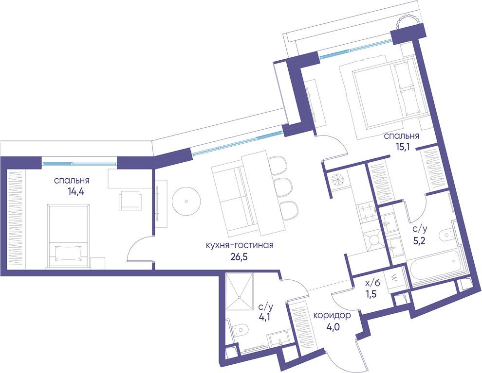 2-BD Apartment Sale, 70.5 sq. m. at Ostrov, Nizhnye Mnyovniki Street, 37Ас4, Moscow, Russia #1 2-BD Apartment Sale, 70.5 sq. m. at Ostrov, Nizhnye Mnyovniki Street, 37Ас4, Moscow, Russia #1