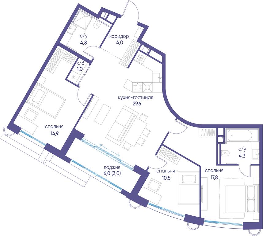 3-BD Apartment Sale, 89.8 sq. m. at Ostrov, Nizhnye Mnyovniki Street, 37Ас4, Moscow, Russia #1