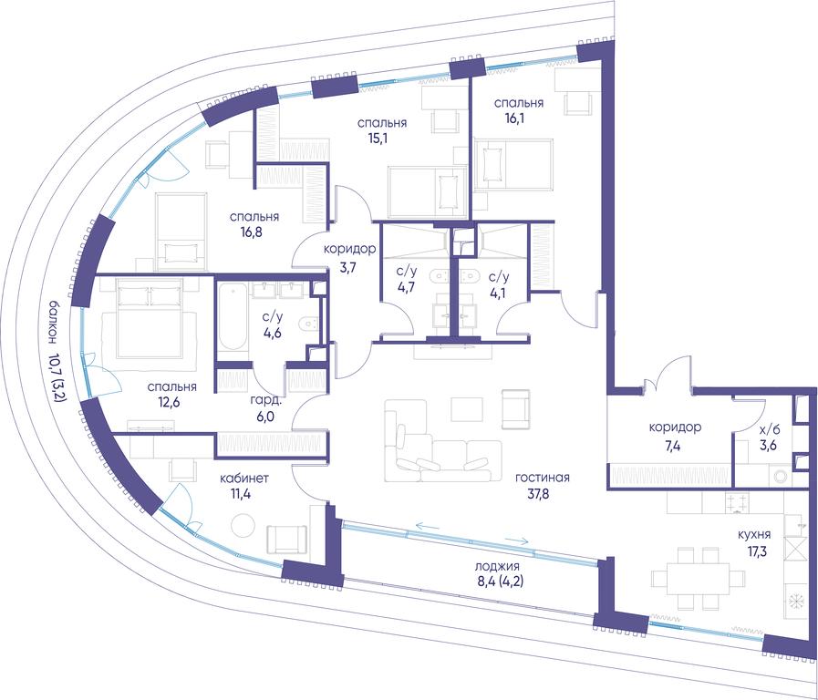 6-BD Apartment Sale, 168.6平方米 at Ostrov, Nizhnye Mnyovniki Street, 37Ас4, Moscow, Russia #1