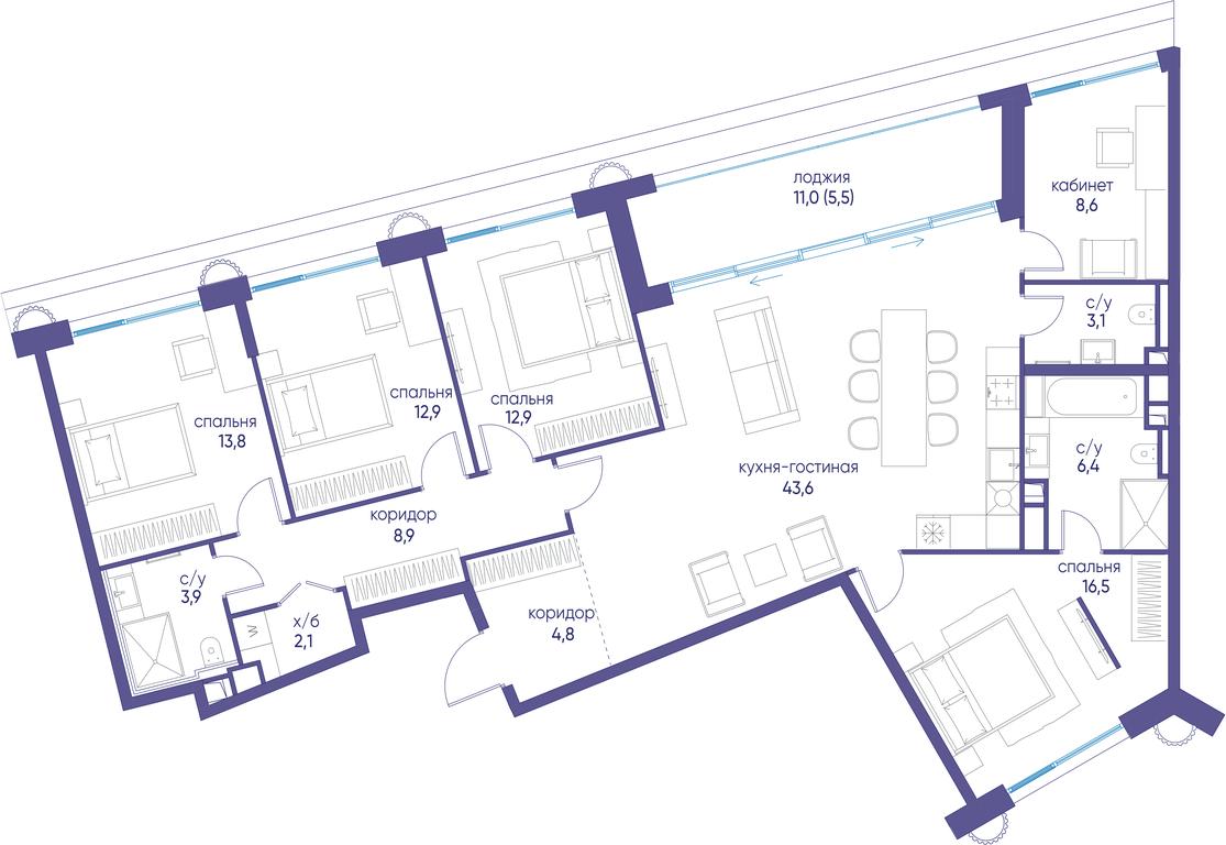 5-BD Apartment Sale, 142 sq. m. at Ostrov, Nizhnye Mnyovniki Street, 37Ас4, Moscow, Russia #1