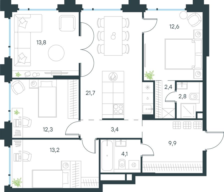 3-BD Apartment Sale, 96.2平方米 at Level Baumanskaya, Bolshaya Pochtovaya Street, 18, Moscow, Russia #1