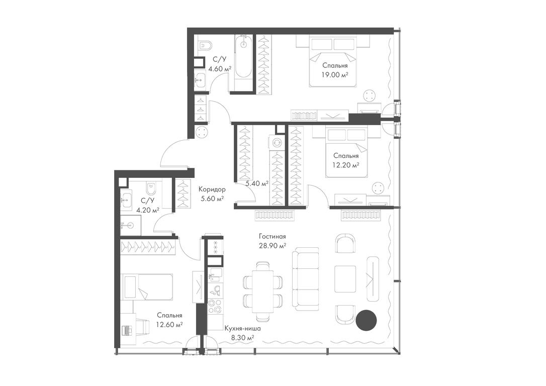 3-BD Apartment Sale, 100.8 sq. m. at Slava, Leningradskiy Avenue, 8с10, Moscow, Russia #1