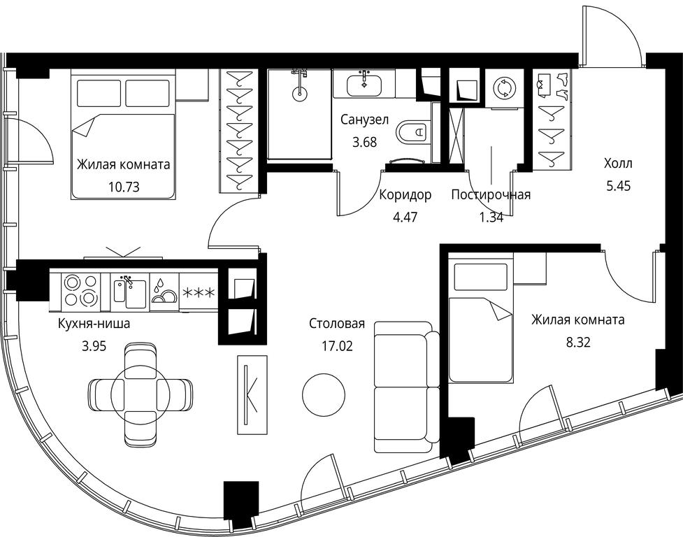 2-BD Apartment Sale, 54.96 sq. m. at City Bay, Volokolamskoye Highway, 95с3, Moscow, Russia #1