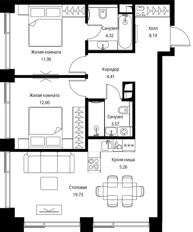 2-BD Apartment Sale, 69.38 sq. m. at City Bay, Volokolamskoye Highway, 95с3, Moscow, Russia #1