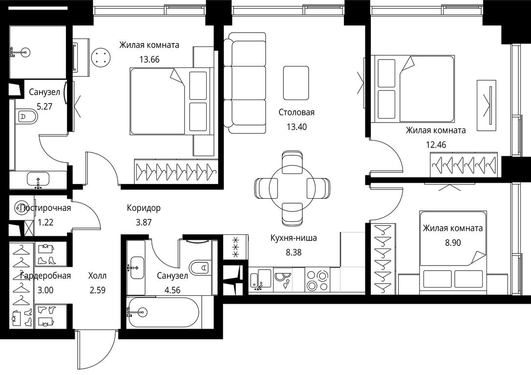 3-BD Apartment Sale, 77.31 sq. m. at City Bay, Volokolamskoye Highway, 95с3, Moscow, Russia #1