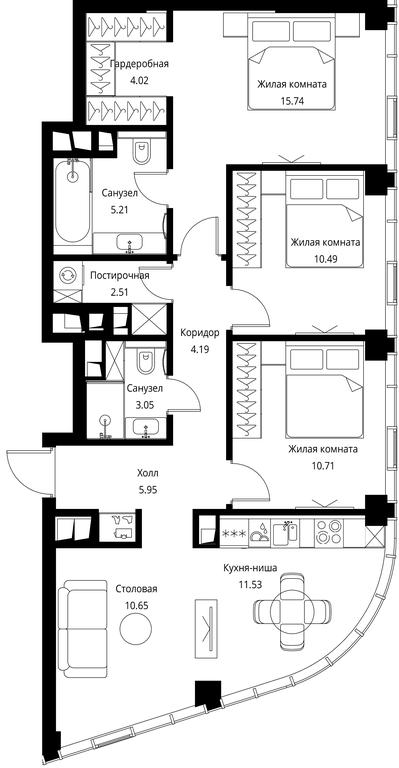3-BD Apartment Sale, 84.05 sq. m. at City Bay, Volokolamskoye Highway, 95с3, Moscow, Russia #1