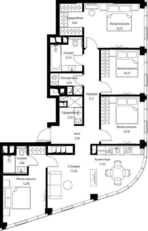 4-BD Apartment Sale, 100.68 sq. m. at City Bay, Volokolamskoye Highway, 95с3, Moscow, Russia #1