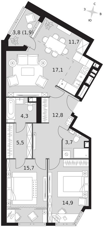 3-BD Apartment Sale, 87.6 sq. m. at Arkhitektor, Akademika Volgina Street, 2Д, Moscow, Russia #1