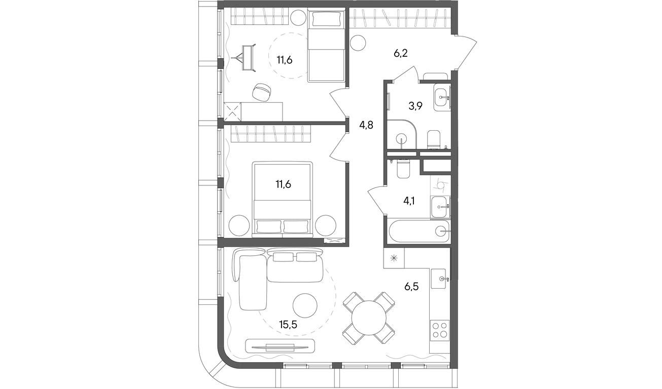 2-BD Apartment Sale, 64.2 sq. m. at Sokolniki (Sokolniki), Gastello Street, Moscow, Russia #1