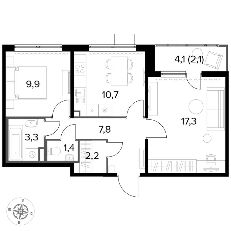 2-BD Apartment Sale, 54.6 sq. m. at Pervyi Lermontovskiy, zhiloy kompleks 1-y Lermontovskiy, Lyubertsy, Moscow Region, Russia #1