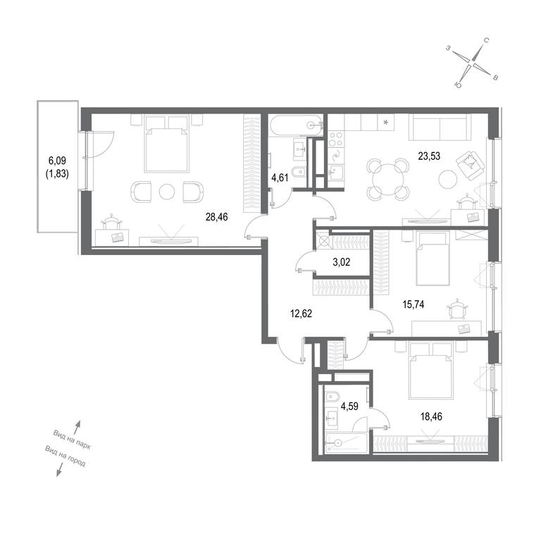 3-BD Apartment Sale, 112.86 sq. m. at SberCity, zhiloy kompleks Sbersiti, Rublyovo-Arkhangelskoye Microdistrict, Moscow, Russia #1