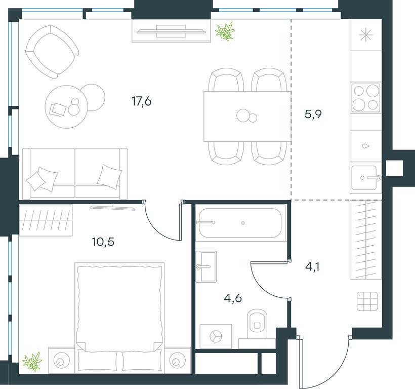 1-BD Apartment Sale, 42.7 sq. m. at Level Michurinskiy, Озёрная улица, вл1, Москва, Россия #1 1-BD Apartment Sale, 42.7 sq. m. at Level Michurinskiy, Озёрная улица, вл1, Москва, Россия #1