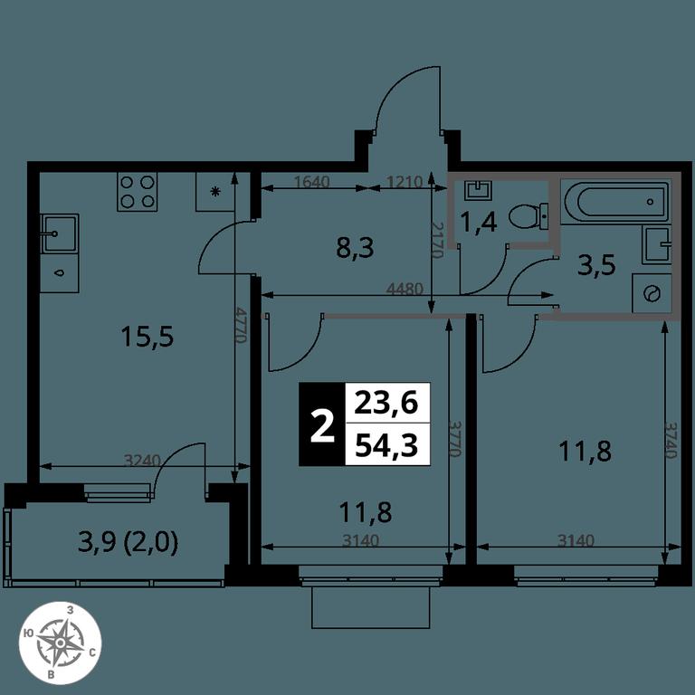 2-BD Apartment Sale, 54.3 sq. m. at 1 Yasenevskij, Kvartal № 24, Mosrentgen Settlement, Moscow, Russia #1 2-BD Apartment Sale, 54.3 sq. m. at 1 Yasenevskij, Kvartal № 24, Mosrentgen Settlement, Moscow, Russia #1