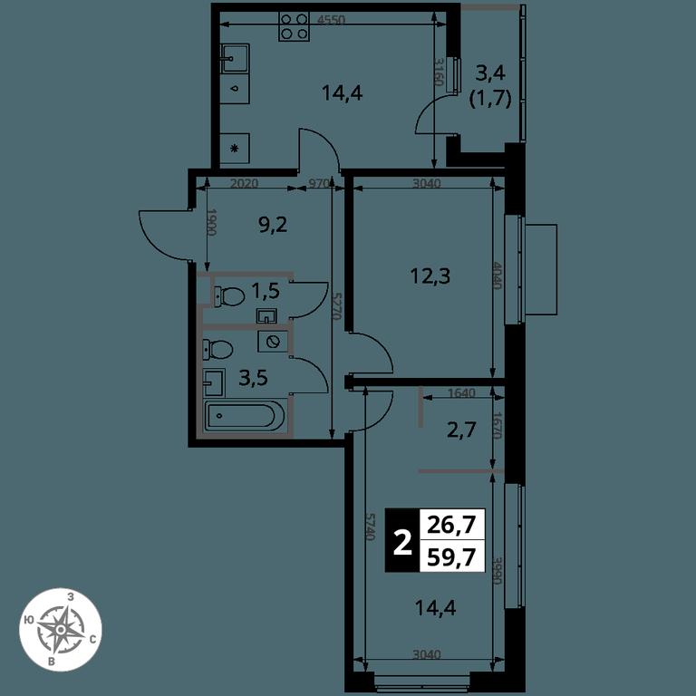 2-BD Apartment Sale, 59.7 sq. m. at 1 Yasenevskij, Kvartal № 24, Mosrentgen Settlement, Moscow, Russia #1 2-BD Apartment Sale, 59.7 sq. m. at 1 Yasenevskij, Kvartal № 24, Mosrentgen Settlement, Moscow, Russia #1