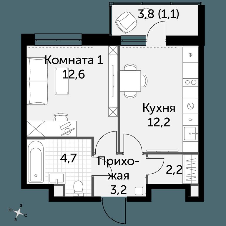 1-BD Apartment Sale, 36 sq. m. at Skandinavskiy, Malaya Borodinskaya ulitsa, 1к1, derevnya Borodino, Mytishi Urban District, Moscow Region, Russia #1