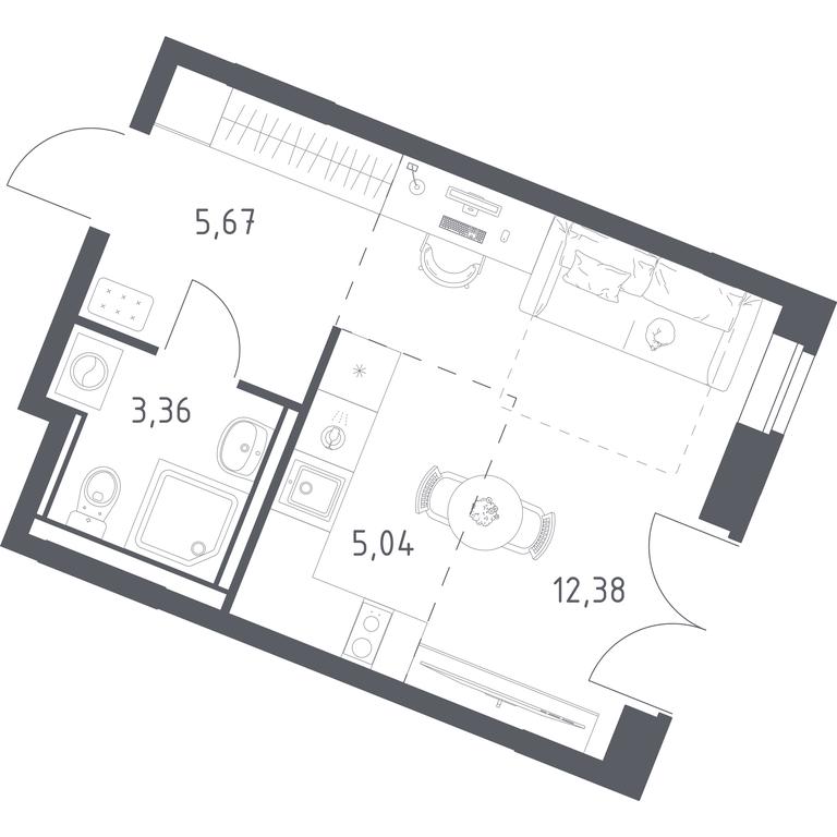 Apartment Sale, 26.45平方米 at Kvartal Zapadnyj, kvartal № 76, Marushkinskoye Settlement, Moscow, Russia #1