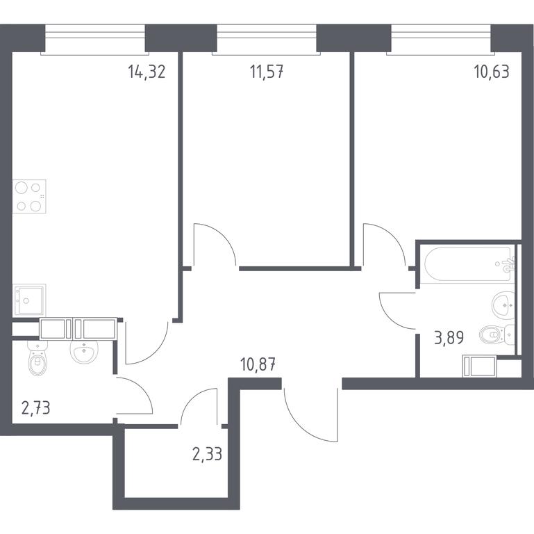 1-BD Apartment Sale, 56.34 sq. m. at Eko Bunino, prospekt Kuprina, 34к1, Sosenskoye Settlement, Moscow, Russia #1