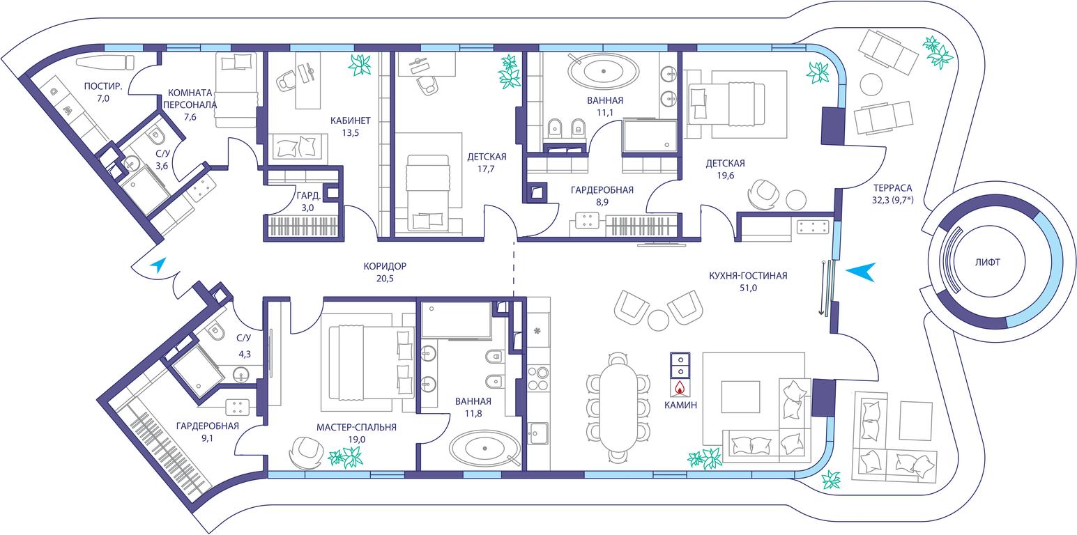 6-BD Apartment Sale, 217.4 sq. m. at Ostrov, Nizhnye Mnyovniki Street, 37Ас4, Moscow, Russia #1
