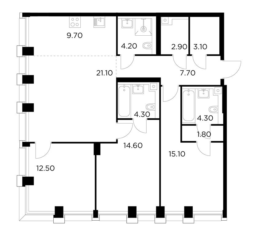 3-BD Apartment Sale, 101.3平方米 at Injoy, Admirala Makarova Street, 2с1, Moscow, Russia #1