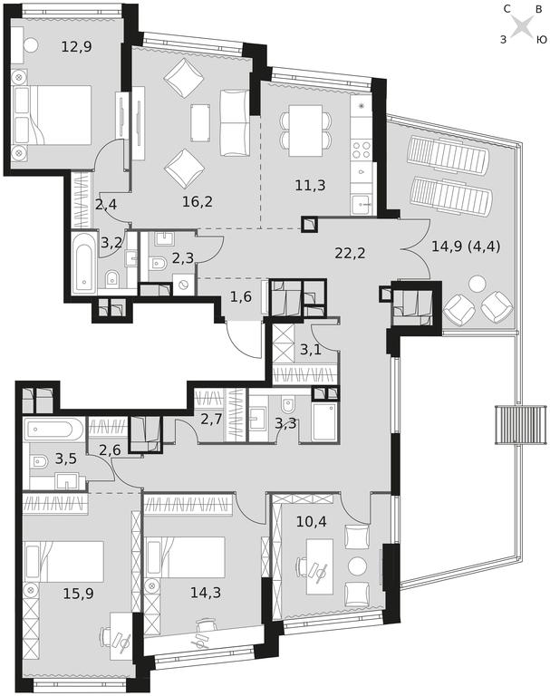 5-BD Apartment Sale, 132.3平方米 at Rotterdam, Varshavskoye Highway, 37Ак1с2, Moscow, Russia #1