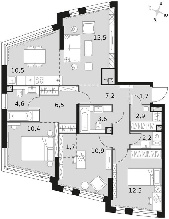 4-BD Apartment Sale, 90.2平方米 at Rotterdam, Varshavskoye Highway, 37Ак1с2, Moscow, Russia #1
