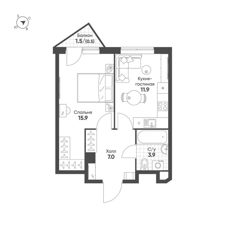 1-BD Apartment Sale, 39.2平方米 at Sokolinn Park, 3rd Grazhdanskaya Street, 1, Moscow, Russia #1 1-BD Apartment Sale, 39.2平方米 at Sokolinn Park, 3rd Grazhdanskaya Street, 1, Moscow, Russia #1