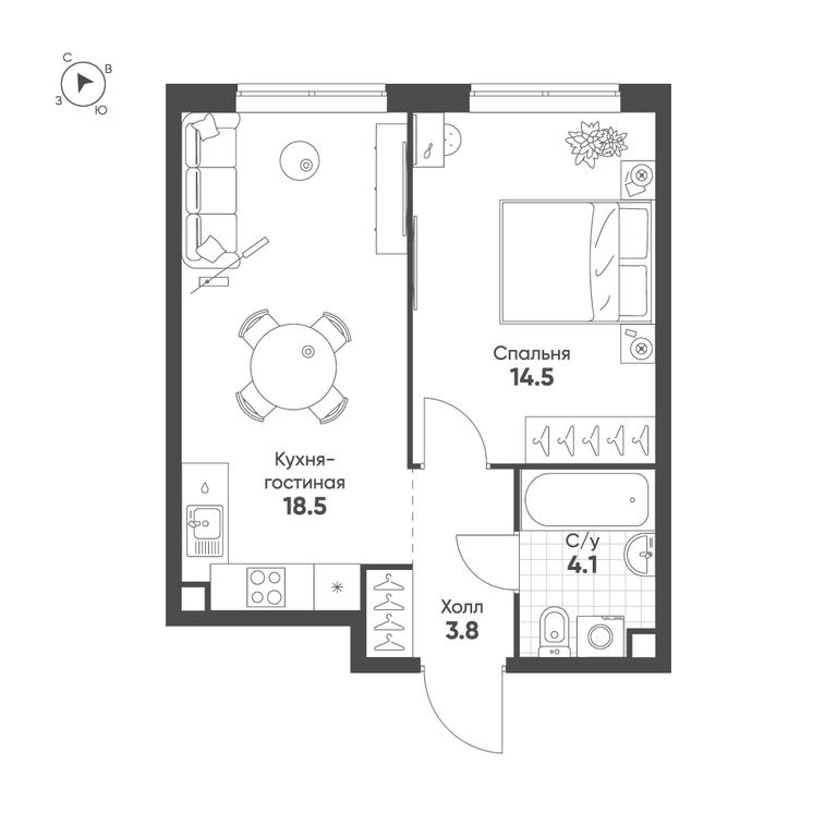 1-BD Apartment Sale, 40.9 sq. m. at Sokolinn Park, 3rd Grazhdanskaya Street, 1, Moscow, Russia #1