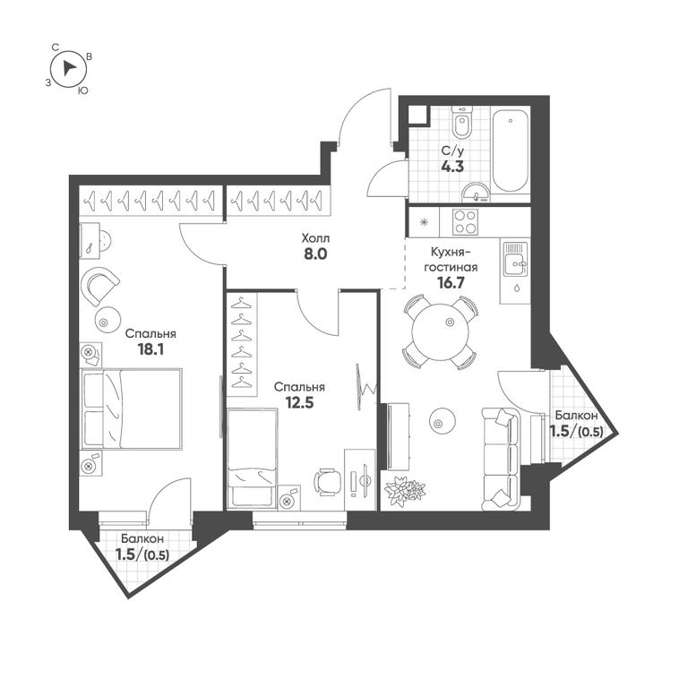 2-BD Apartment Sale, 60.6 sq. m. at Sokolinn Park, 3rd Grazhdanskaya Street, 1, Moscow, Russia #1 2-BD Apartment Sale, 60.6 sq. m. at Sokolinn Park, 3rd Grazhdanskaya Street, 1, Moscow, Russia #1
