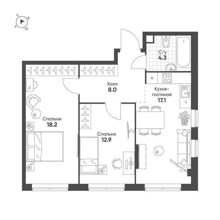 2-BD Apartment Sale, 60.5 sq. m. at Sokolinn Park, 3rd Grazhdanskaya Street, 1, Moscow, Russia #1 2-BD Apartment Sale, 60.5 sq. m. at Sokolinn Park, 3rd Grazhdanskaya Street, 1, Moscow, Russia #1