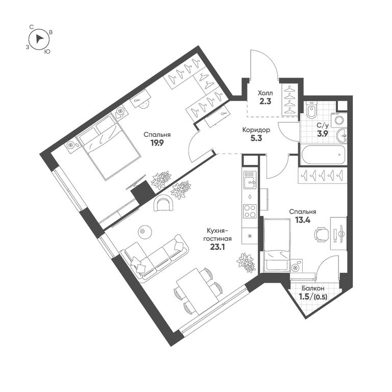 2-BD Apartment Sale, 68.4 sq. m. at Sokolinn Park, 3rd Grazhdanskaya Street, 1, Moscow, Russia #1 2-BD Apartment Sale, 68.4 sq. m. at Sokolinn Park, 3rd Grazhdanskaya Street, 1, Moscow, Russia #1