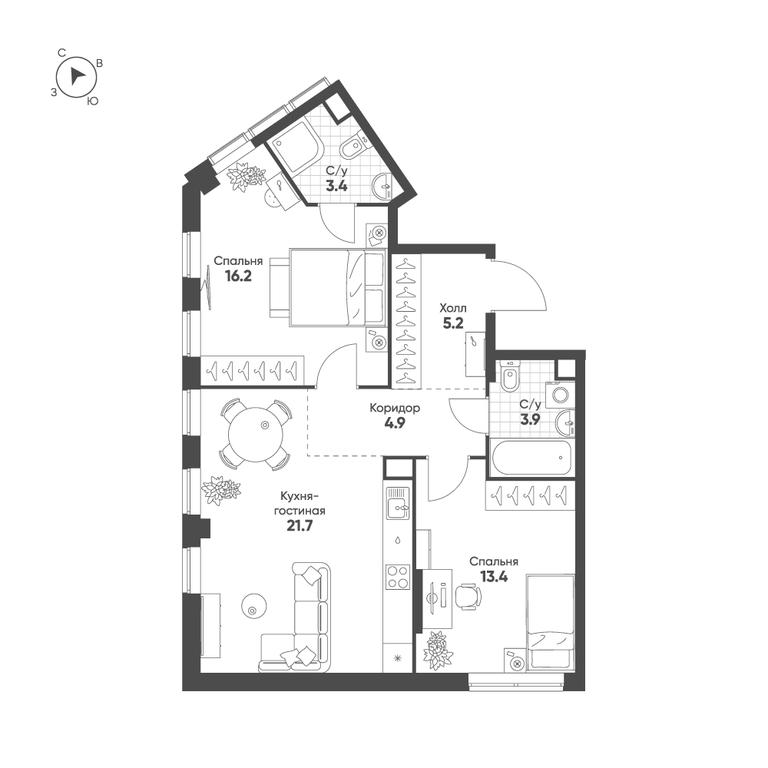 2-BD Apartment Sale, 68.7 sq. m. at Sokolinn Park, 3rd Grazhdanskaya Street, 1, Moscow, Russia #1 2-BD Apartment Sale, 68.7 sq. m. at Sokolinn Park, 3rd Grazhdanskaya Street, 1, Moscow, Russia #1