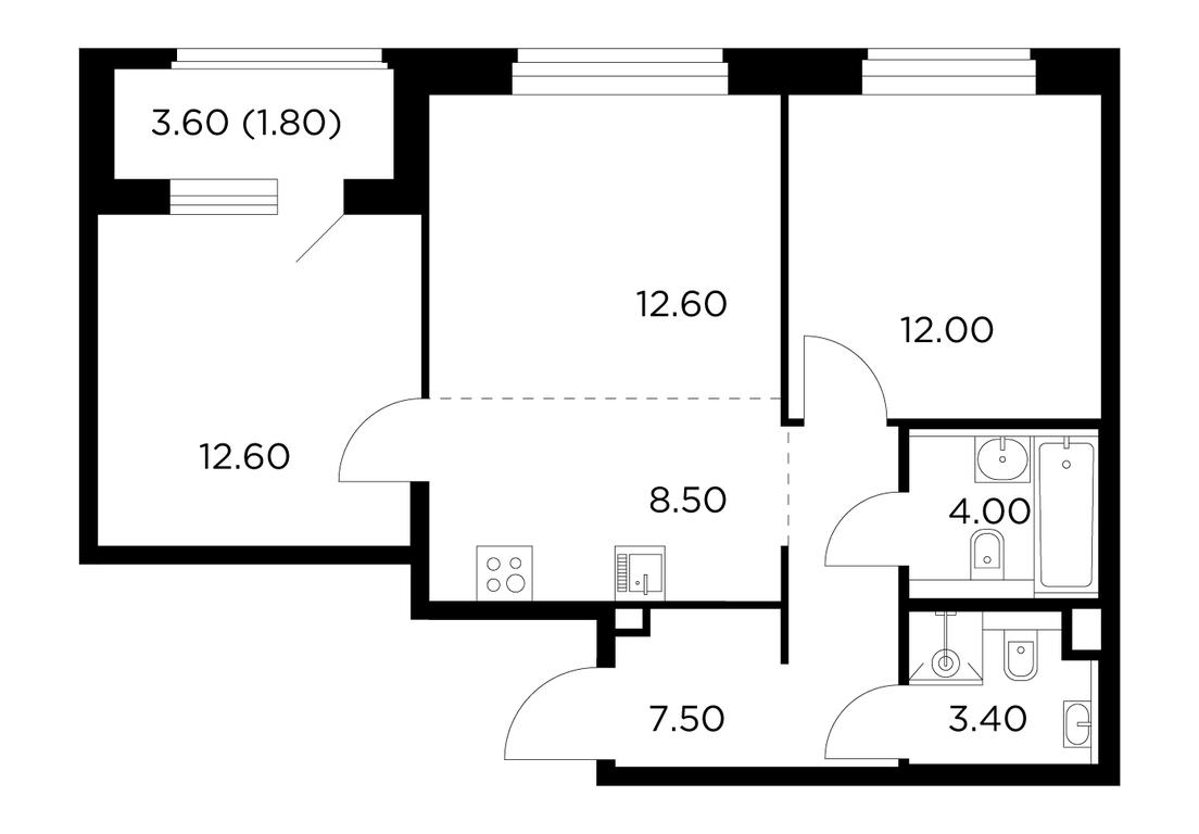2-BD Apartment Sale, 62.4平方米 at Belyi Grad, Tsentralnaya Street, 1, Mytischi, Moscow Region, Russia #1