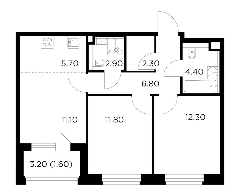 2-BD Apartment Sale, 58.9 sq. m. at Belyi Grad, Tsentralnaya Street, 1, Mytischi, Moscow Region, Russia #1